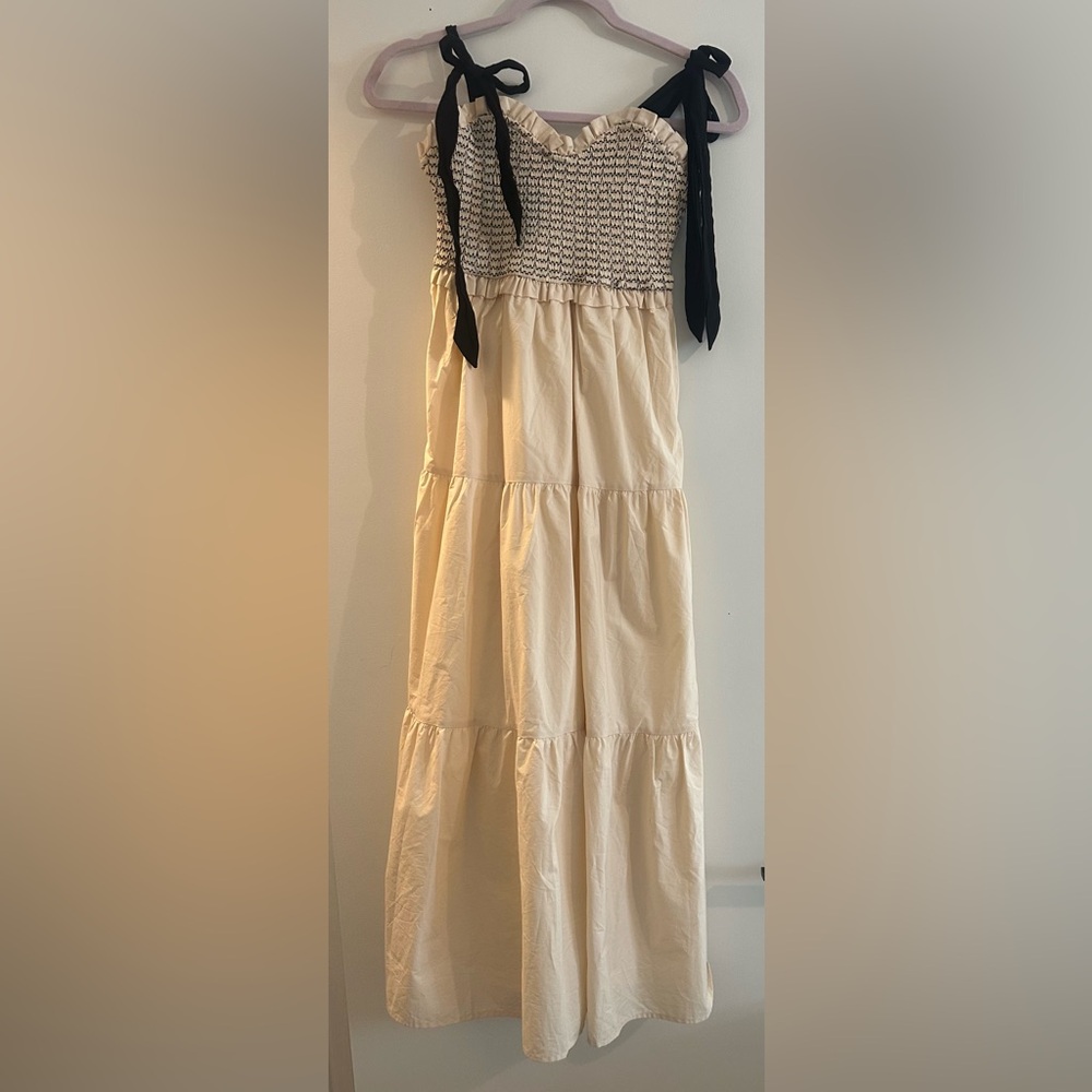 Altar'd State Cream Maxi Dress with Black Straps